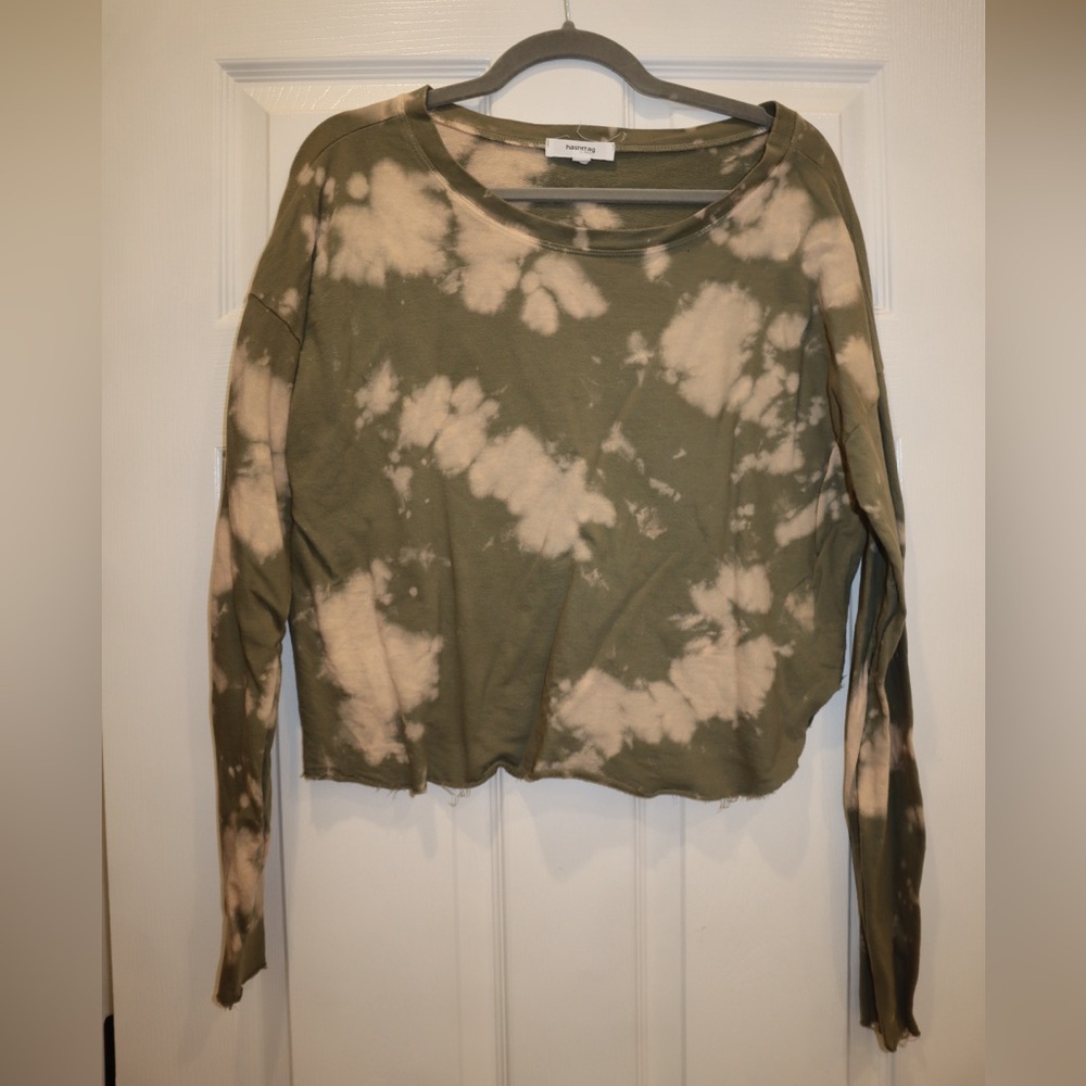 Hashttag Size L Bleach Dyed Olive Green Long-sleeve